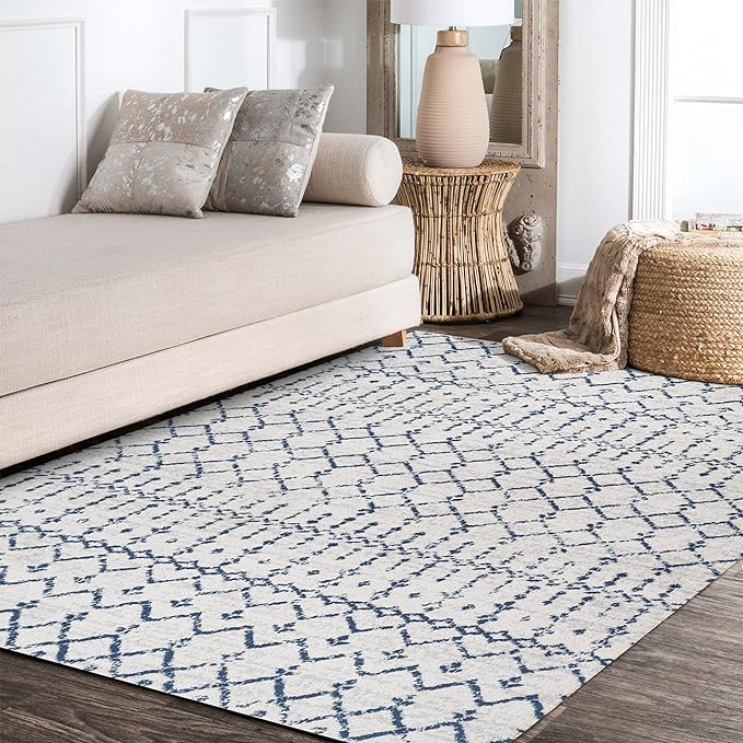 JONATHAN Y Boho Vintage Diamond Cream/Navy Indoor Area Rug 4X6 ft, Moroccan Hype for Living Room, Bedroom, Kitchen, Office, Easy-Cleaning, High Traffic, Pet-Friendly, Non-Shedding (MOH101F-4)