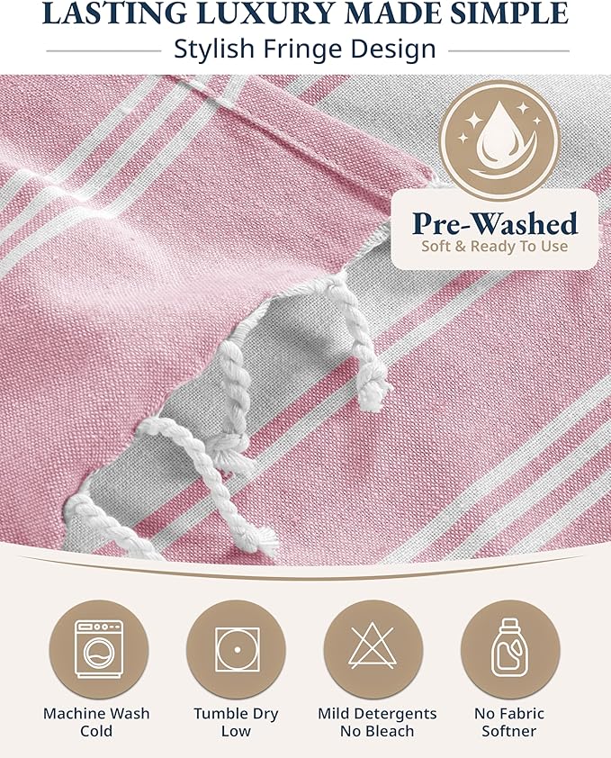 LANE LINEN Turkish Beach Towel Set of 4 - Beach Towels, Pre-Washed Pool Towel, Extra Large Beach Towel, Quick Dry & Sand Free, Absorbent Travel Towel, 39"x71" - Candy Pink