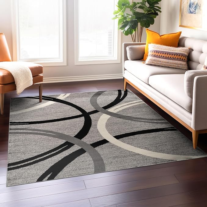 Rugshop Wavy Circles Non-Shedding Living Room Square Rug Gray 6'6" x 6'6" | Square, Size 6'6" x 6'6", Bedroom, Dining Room, Home Office, Kitchen, Entryway, Hallway, Nursery, Kids Room, Guest Room