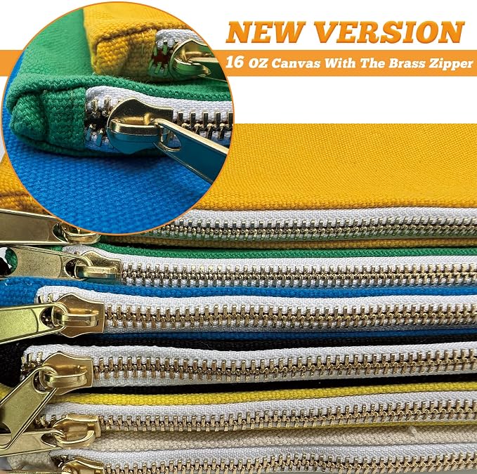 Canvas Tool Bag Zipper Pouch, 6 Pack 12.5 x 7-Inch | Heavy Duty Tools Utility Pouches, Multipurpose, Storage Organizer Tote Bags, Olive/Orange/Blue/Yellow/White/Black