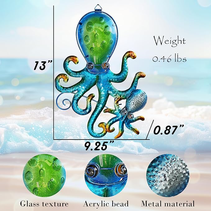 JOYBEE HOME&GARDEN Octopus Wall art Decor-Outdoor Indoor Coastal Hanging Art-Ocean Theme Decor for Patio Backyard Yard Fence pool Bathroom Living room-Costal Decorations(BLUE)