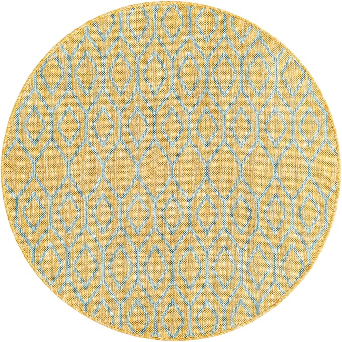 Jill Zarin Outdoor Collection Area Rug - Turks and Caicos (3' 3" Round Yellow and Aqua/Light Blue)