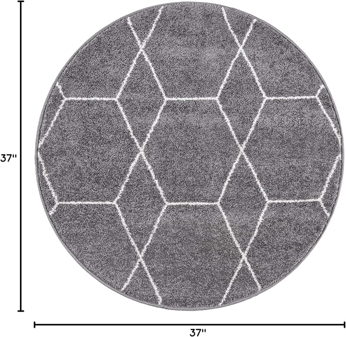 Unique Loom Trellis Frieze Collection Area Rug - Geometric (3' Round, Dark Gray/ Ivory)