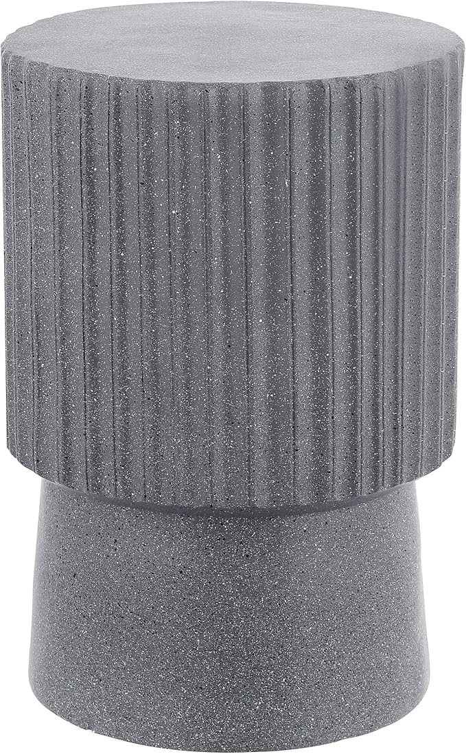 JONATHAN Y Louisa 19" Fluted Outdoor Accent Table, All-Weather Gray Terrazzo Pedestal Garden Stool, Small Round Side Table for Patio, Porch, and Living Room TBL1102A