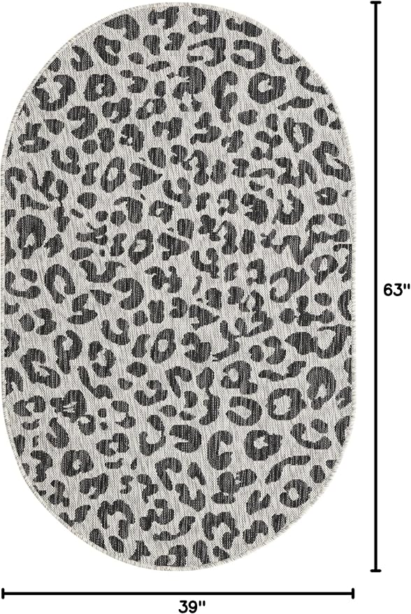 Unique Loom Outdoor Safari Collection Area Rug - Leopard (3' 3" x 5' 3" Oval, Light Gray/ Gray)