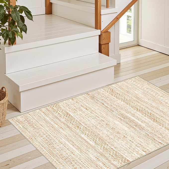 Miukiki 2x3 Entryway Rug Washable Non Slip Moroccan Area Rugs Beige | Soft Low Pile Kitchen Rug for Bedroom Bathroom Floor, Indoor Small Rug Easy Clean Machine Washable Rugs 2'x3'