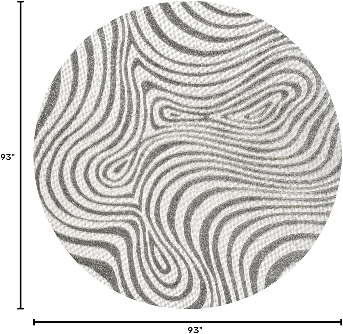 JONATHAN Y Maribo High-Low Abstract Striped Gray/Ivory 8' Round Indoor/Outdoor Area Rug, Pet Friendly, Non-Shedding, Stain Resistant, Easy-Cleaning for Backyard, Patio, Porch (SCN103B-8R)