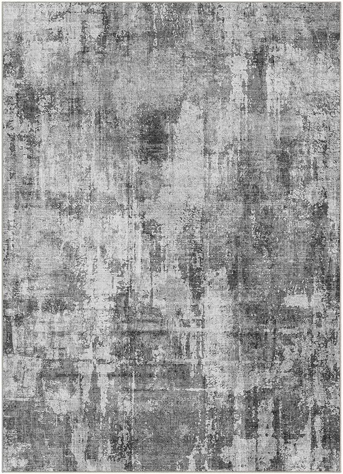 DMOYEST 10x12 Area Rug for Living Room Washable Abstract Indoor Carpet | Neutral Modern Low Pile Rugs Kid & Pet Friendly Large Soft Thin Carpet for Bedroom Dining Room and Office - Black