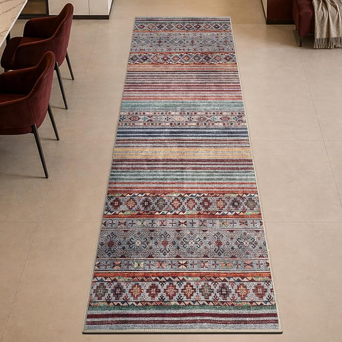 Keen Home Design Vintage Washable Runner Rug, Non-Slip Low Pile, 2x12 | Machine Washable Cotton Chenille, 0.25In Low Pile, Rubber Non-Slip Back; Hallway, Kitchen, Dining Room, Entryway