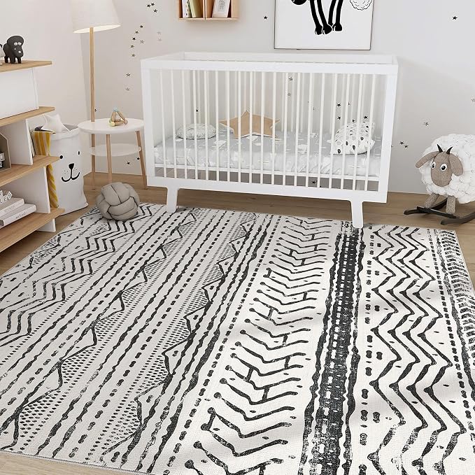 Nakagishi Boho 5x7 Area Rug Living Room Rugs Machine Washable Black | Soft, Pet & Kid Friendly, Carpet for Living Room/Bedroom/Office/Kitchen/Nursery, Daily Home Decor Stain Resistant Moroccan