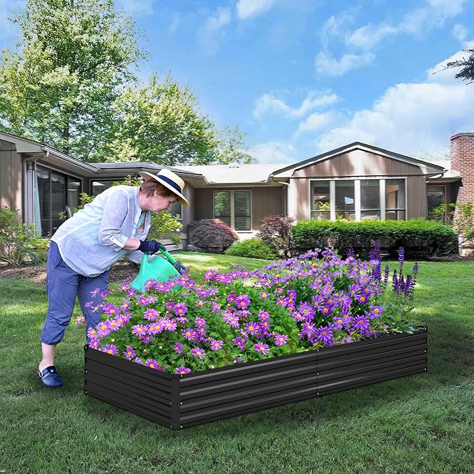 Foxlang 12x2x1ft(2 Pack) Galvanized Raised Garden Bed,Outdoor Planter Box Metal Patio Kit Planting Bed for Vegetables Flowers Herb,Black