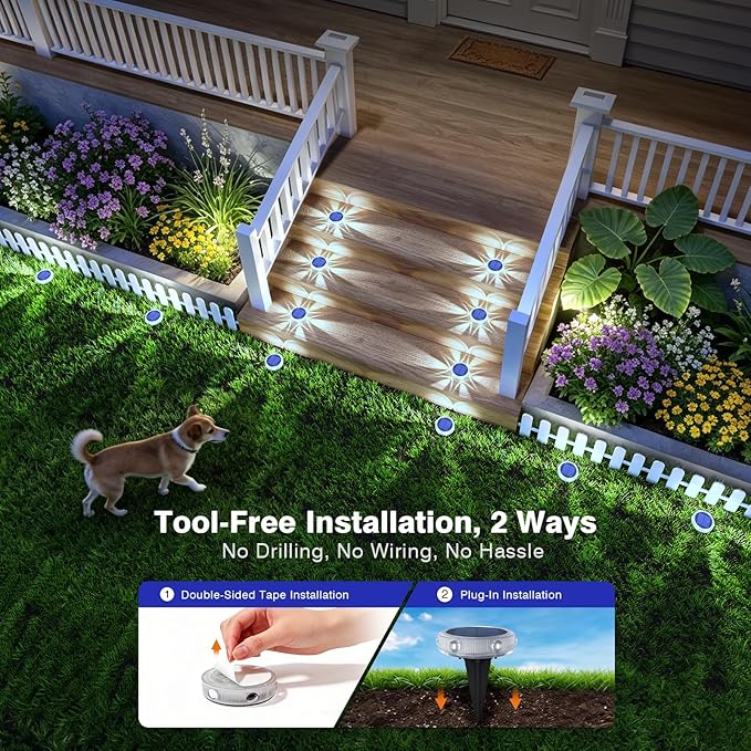 YiLaie Solar Ground Lights Outdoor,8 Pack Solar Garden Lights IP68 Waterproof,Bright Solar Driveway Light,Stick & Stake Yard Lights for Pathway Deck Lawn Walkway,Cold White