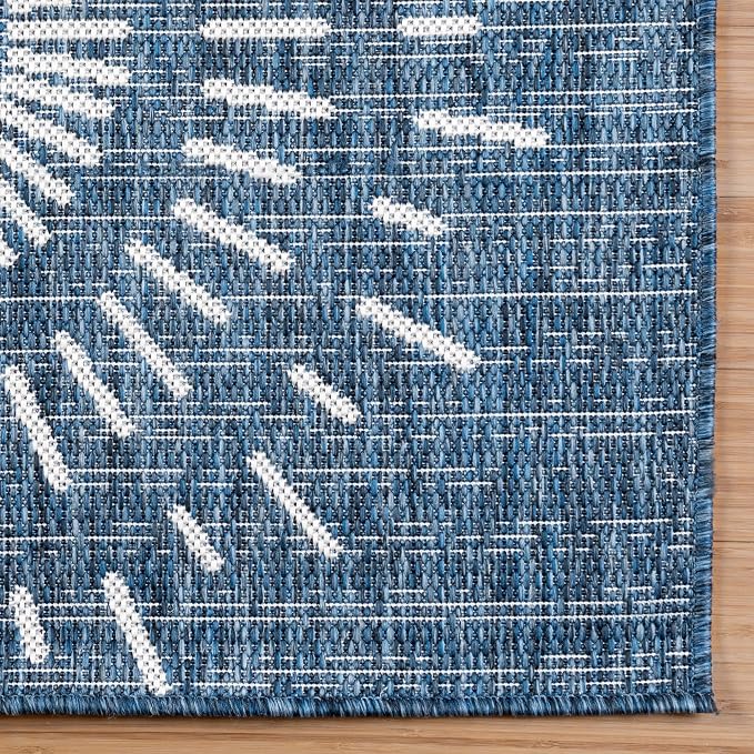 Gertmenian Indoor/Outdoor Flatweave Area Rug - 6x9 Medium, Stain & UV Resistant, Ideal for High Traffic Areas in Deck, Patio, Mudroom - Geometric, Navy, 32456