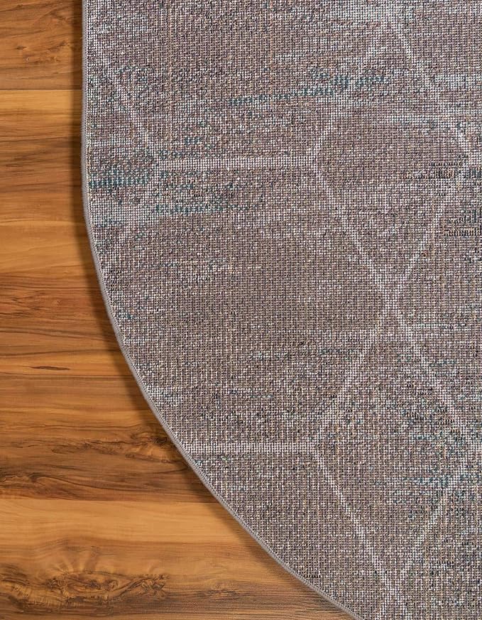 Unique Loom Trellis Frieze Collection Area Rug - Geometric (5' x 8' Oval, Blue Multi/ Ivory)
