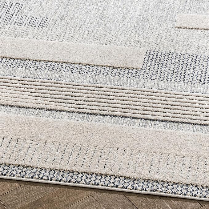 Well Woven Harlow Collection Briar Light Blue - Modern Tribal Minimalist Geometric 5x7 Area Rug - Ideal for Living Room, Dining Room & Bedroom - Durable, Stain Resistant & Easy to Clean