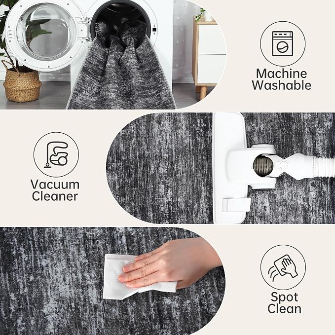 GarveeHome Bathroom Runner Rug 2x6 Machine Washable Area Rugs for Kitchen Floor Modern Solid Color Throw Rug with Non Slip Backing, Non Shedding Low Pile Floor Cover for Laundry Room, Dark Grey