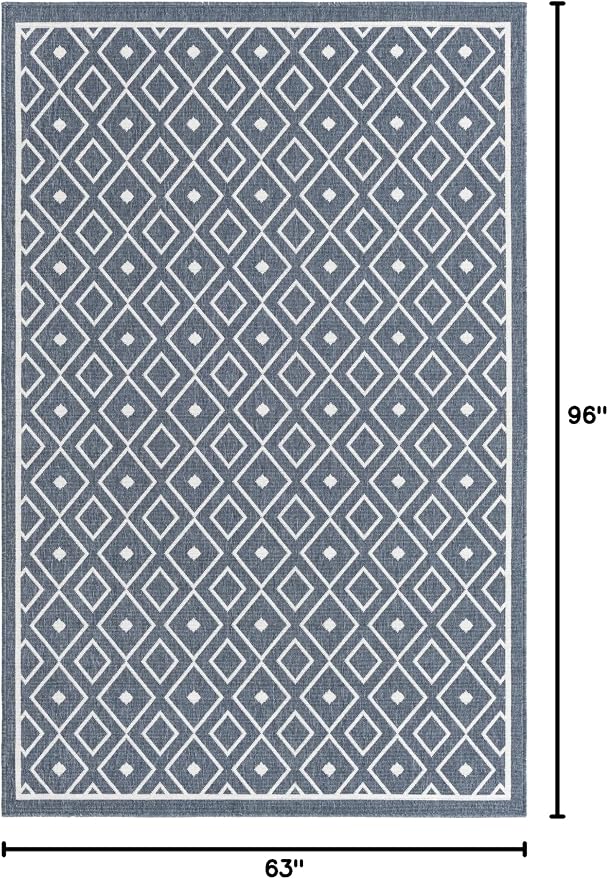 Unique Loom Outdoor Trellis Collection Area Rug - Kafes (5' 3" x 8' Rectangle, Navy Blue/ Ivory)