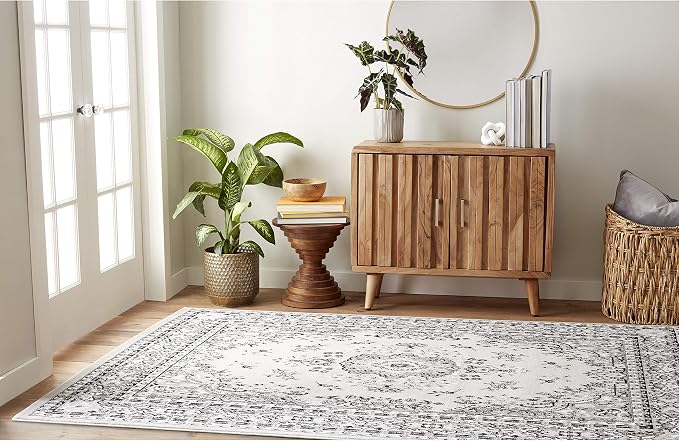 Home Dynamix Premium Sakarya Traditional Medallion Border Area Rug, Gray, 3'7"x5'2" Rectangle