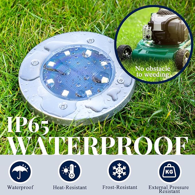 SOLPEX Solar Ground Lights, 12 Pack Solar Lights Outdoor Waterproof, 8 LED Solar Powered Landscape Lighting for Garden Yard Patio Pathway Driveway Walkway (Cool White)