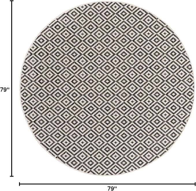 Unique Loom Jill Zarin Outdoor Collection Area Rug - Costa Rica (6' 7'' Round, Charcoal Gray/ Ivory)