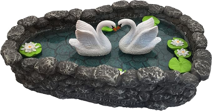 GlitZGlam Miniature Swan Pond - Love is in the Air! A Miniature Swan Pond for Miniature Fairy Garden and Miniature Garden Accessories