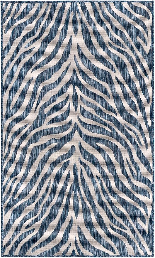 Unique Loom Outdoor Safari Collection Area Rug - Tsavo (3' 1" x 5' 3" Rectangle, Blue/ Ivory)