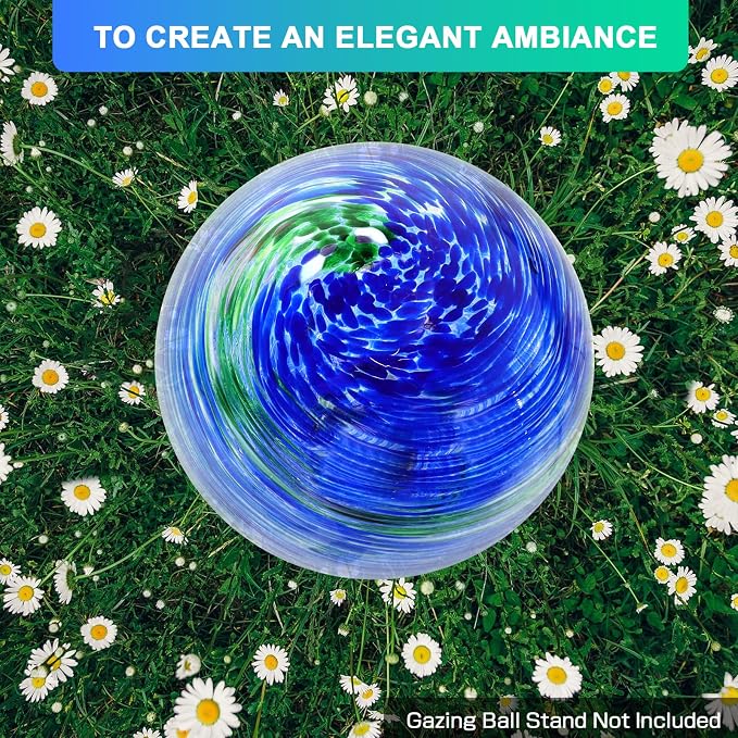 PIREKZUNT Gazing Balls for Garden, Blue and Green Hand Painted Gazing Glass Ball, Reflective Ball Yard Ornament for Outdoor Decoration Patio Garden Lawn (10 Inch)