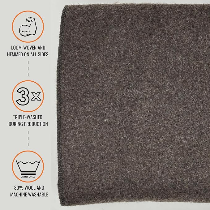 Arcturus Military Wool Blanket - Warm, Thick, Washable - Great for Outdoors, Camping, Stadium Blanket, Picnics, Travel - Car & Bushcraft Survival Kits