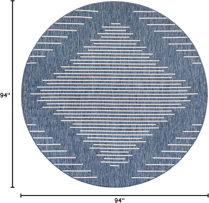 Unique Loom Outdoor Modern Collection Area Rug - Tambor (7' 10" Round, Blue/ Ivory)