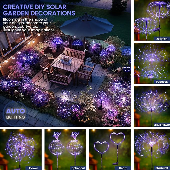 GIGALUMI Garden Outdoor Decor Lights 120LED 4Pack, Solar Garden Lights for Yard Outside Fairy Decorative,Solar Powered for Yard Pathway Flowerbed Planter Balcony Patio Decor（Purple）