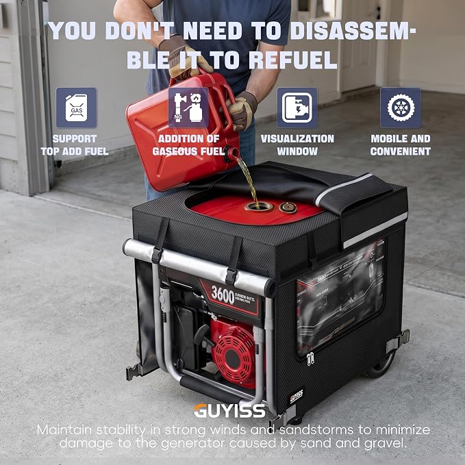 Generator Covers While Running. 32x24x24 Inch Generator Cover, 900D+210D Heavy Duty Waterproof, PVC Transparent Visual Operation Window, Top Can Be Opened for Refueling. Black