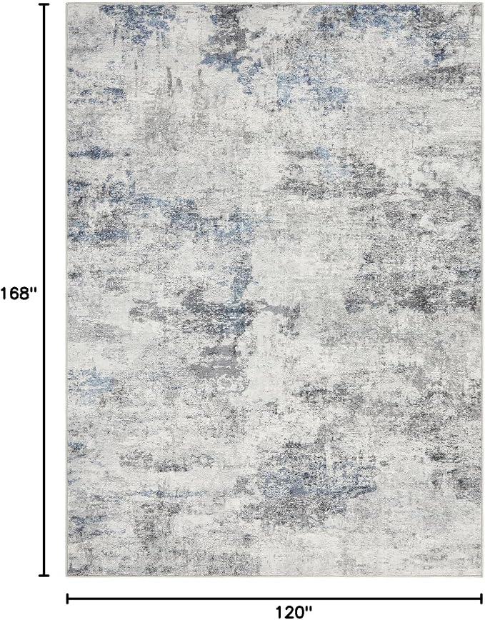 DMOYEST 10x14 Area Rug for Living Room Washable Abstract Indoor Carpet | Neutral Modern Low Pile Rugs Kid & Pet Friendly Large Soft Thin Carpet for Bedroom Dining Room - Grey Blue