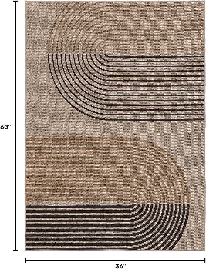 GarveeHome Modern Rainbow Easy Jute 3x5 Patio Rug, Indoor/Outdoor Patio & Entryway Mat, Washable Non-Slip Carpet for Mudroom, Farmhouse Decor, Front Door