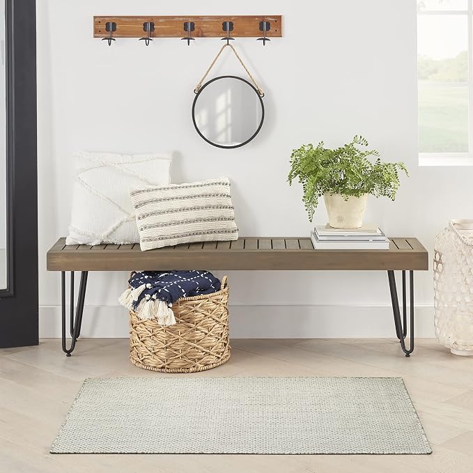 Nourison Home Courtyard Ivory Silver 3' x 5' Area Rug - Easy Clean, Non Shedding, Bed Room, Living Room, Dining Room, Kitchen (3' x 5')