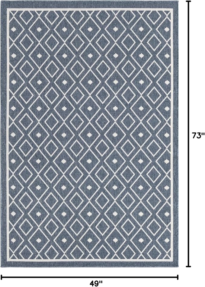 Unique Loom Outdoor Trellis Collection Area Rug - Kafes (4' 1" x 6' 1" Rectangle, Navy Blue/ Ivory)