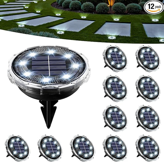 SOLPEX Solar Ground Lights 12 Pack, Solar Pathway Lights Outdoor Waterproof, Landscape Lighting for Garden, Walkway, Driveway, Yard, Deck, Patio, Swimming Pool (Cool White)