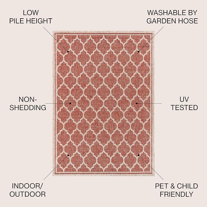 JONATHAN Y Moroccan Trellis Indoor Outdoor Round Area Rug 6 Ft Red/Beige, Trebol Textured Weave for Backyard, Patio, Porch, Easy-Cleaning, High Traffic, Pet-Friendly, Non-Shedding (SMB109C-6R)