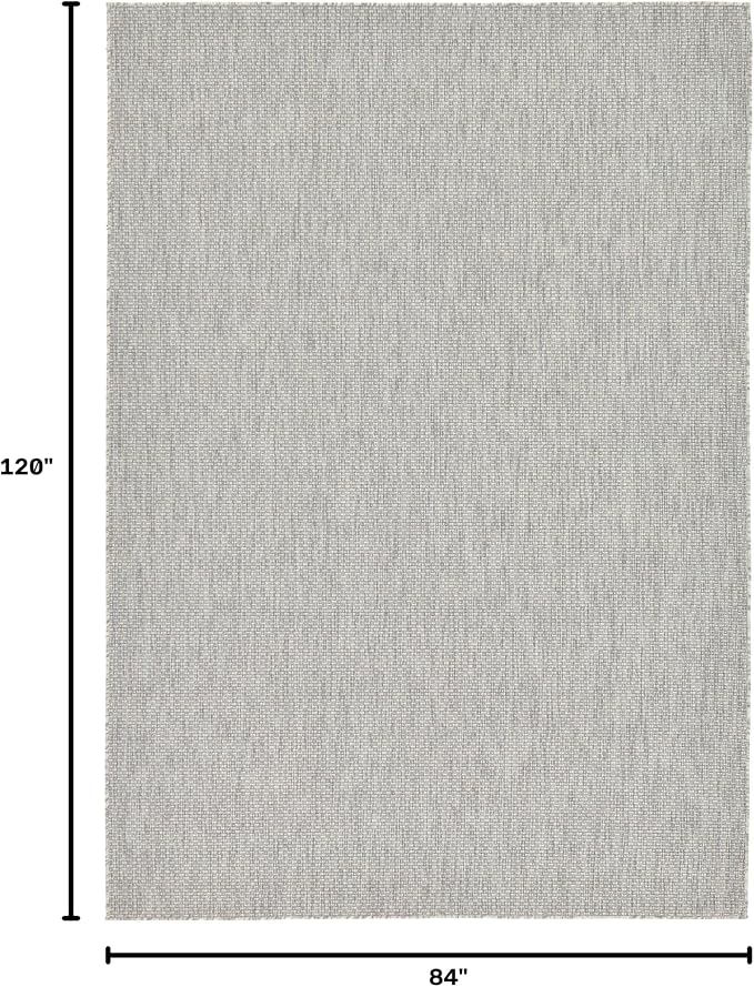 Unique Loom Collection Casual Transitional Solid Heathered Indoor/Outdoor Flatweave Area Rug (7' 1" x 10' Rectangle, Light Gray/Ivory)