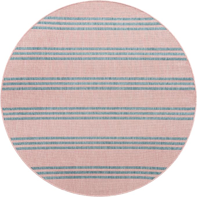 Jill Zarin Jill Zarin Outdoor Collection Area Rug - Anguilla (6' 7" Round, Pink and Aqua/ Blue)
