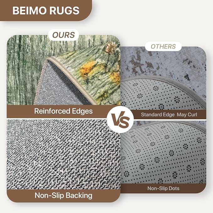 BEIMO 2x5 Non Slip Runner Rugs for Hallway, Wave Abstract Teal Gold | Soft Machine Washable Modern Runners,Streaks Pattern Indoor Marble Carpet for Kitchen Laundry Room Bedroom Bathroom