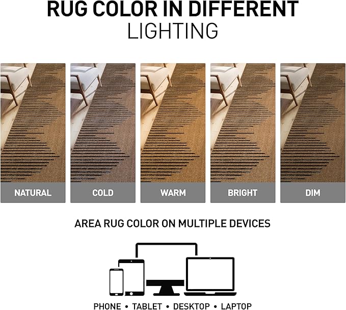 Rugshop Bohemian Stripe Stain Resistant Living Room Runner Rug Jute 2' x 7' | High Traffic, Rectangular, Size 2' x 7', Bedroom, Dining Room, Home Office, Kitchen, Entryway, Hallway, Nursery, Kids Room