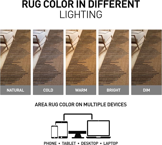 Rugshop Bohemian Stripe Stain Resistant Area Rug Jute 7'10" x 10' | High Traffic,Fade Resistant, Living Room, Bedroom, Dining Room, Home Office, Kitchen, Entryway, Hallway, Nursery,Basement