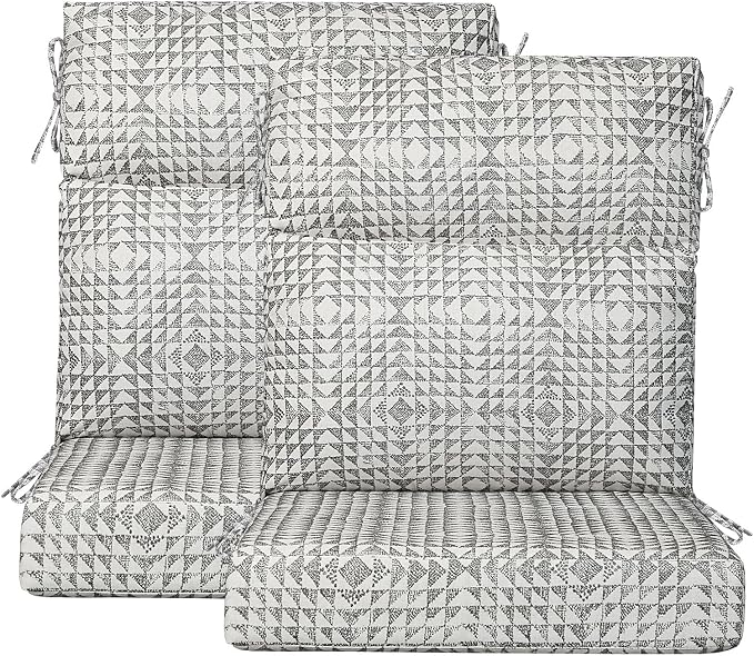 Sunbrella Outdoor Patio Chair Cushions 44x21x3.5 inch, Set of 2 Thicken Comfy Cushions for Rocker Non Slip Fade Shield Water Repellent High Back with Ties, Runa Classic