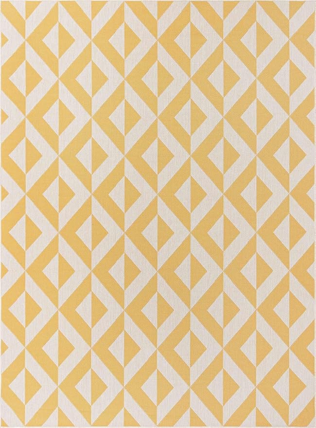 Unique Loom Jill Zarin Outdoor Collection Area Rug - Napa (9' x 12' Rectangle, Yellow/ Ivory)