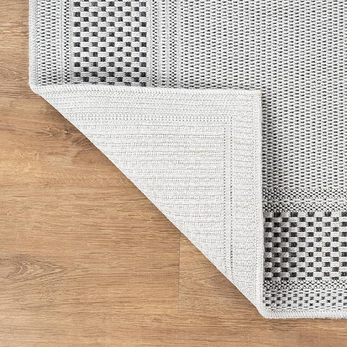 CAMILSON Easy Jute Rug 9x12, Indoor Outdoor Off-White Color Fiber Area Rugs for Living Room Patio and Dining Room Rug, Bordered Boho Woven Design, Easy-Cleaning, Washable Outside Carpet (9 x 12)