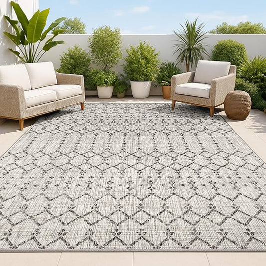 JONATHAN Y Moroccan Geometric Indoor Outdoor Area Rug 3X5 Light Gray/Black, Ourika Textured Weave for Backyard, Patio, Porch, Easy-Cleaning, High Traffic, Pet-Friendly, Non-Shedding (SMB108E-3)