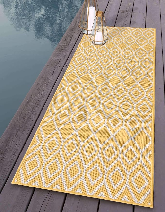 Jill Zarin Outdoor Collection Area Rug - Turks and Caicos (2' x 6' Runner Yellow Ivory/Ivory)