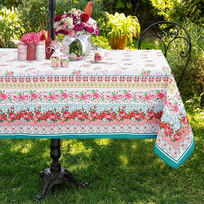 Outdoor Tablecloth with Umbrella Hole and Zipper, Rectangle Patio Table Covers for Spring/Summer, Machine Washable Outdoor Picnic Table Cloth (Pioneer, 60" × 84" Rectangular)