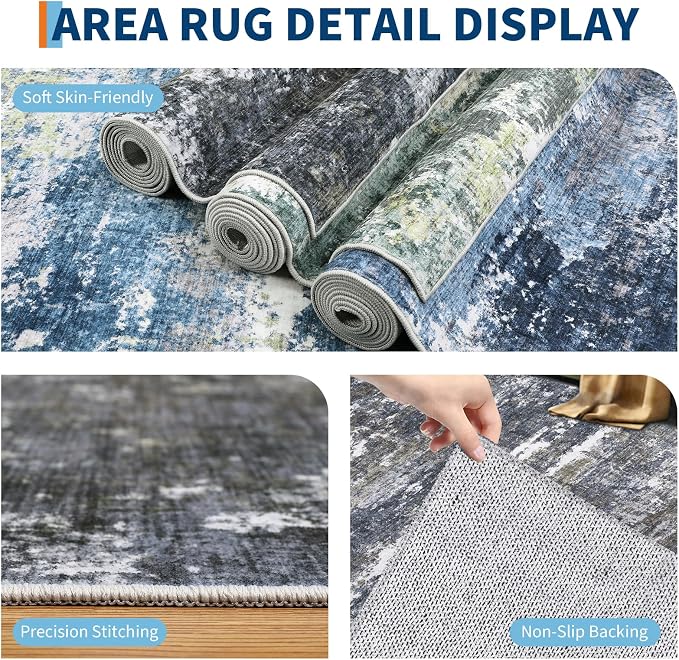 ROYHOME 8x10 Abstract Rugs Machine Washable for Living Room, Grey Brown | Modern Carpet for Bedroom Farmhouse Indoor Large Floor Carpet with Non Slip Backing Stain Resistant