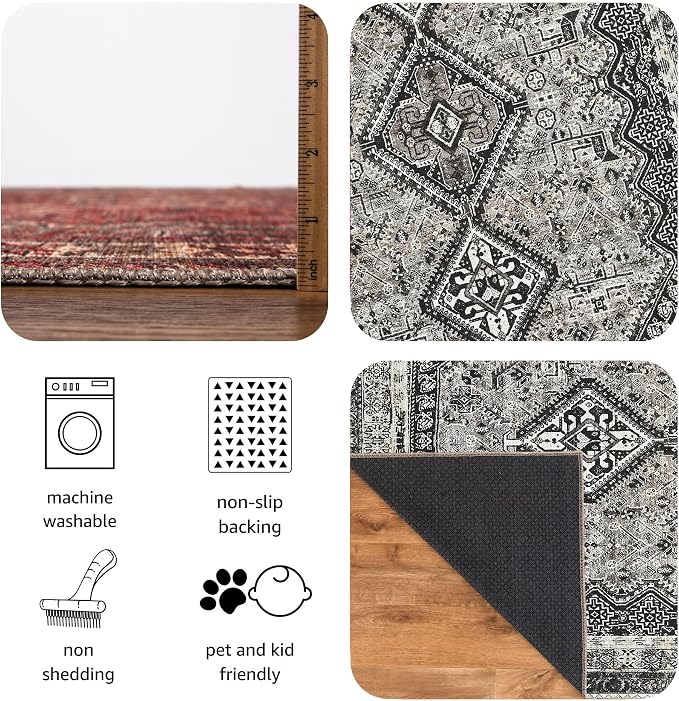 Keen Home Design Vintage Washable Entryway Rug, Non-Slip Low Pile, 2x3 | Machine Washable Cotton Chenille, 0.25In Low Pile, Rubber Non-Slip Back; Kitchen, Entryway, Bathroom, Bedside